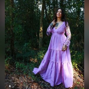 Purple Lace Long Sleeve Dress